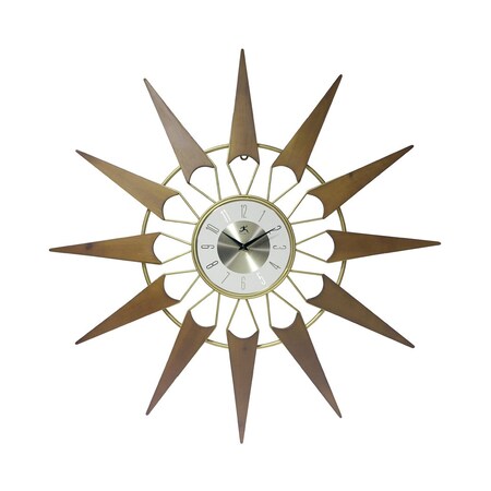 Infinity Instruments Nova - 30.5 in Walnut Wood on Gold Metal Frame, Black Metal Hands on Brushed Aluminum Dial 15508CH